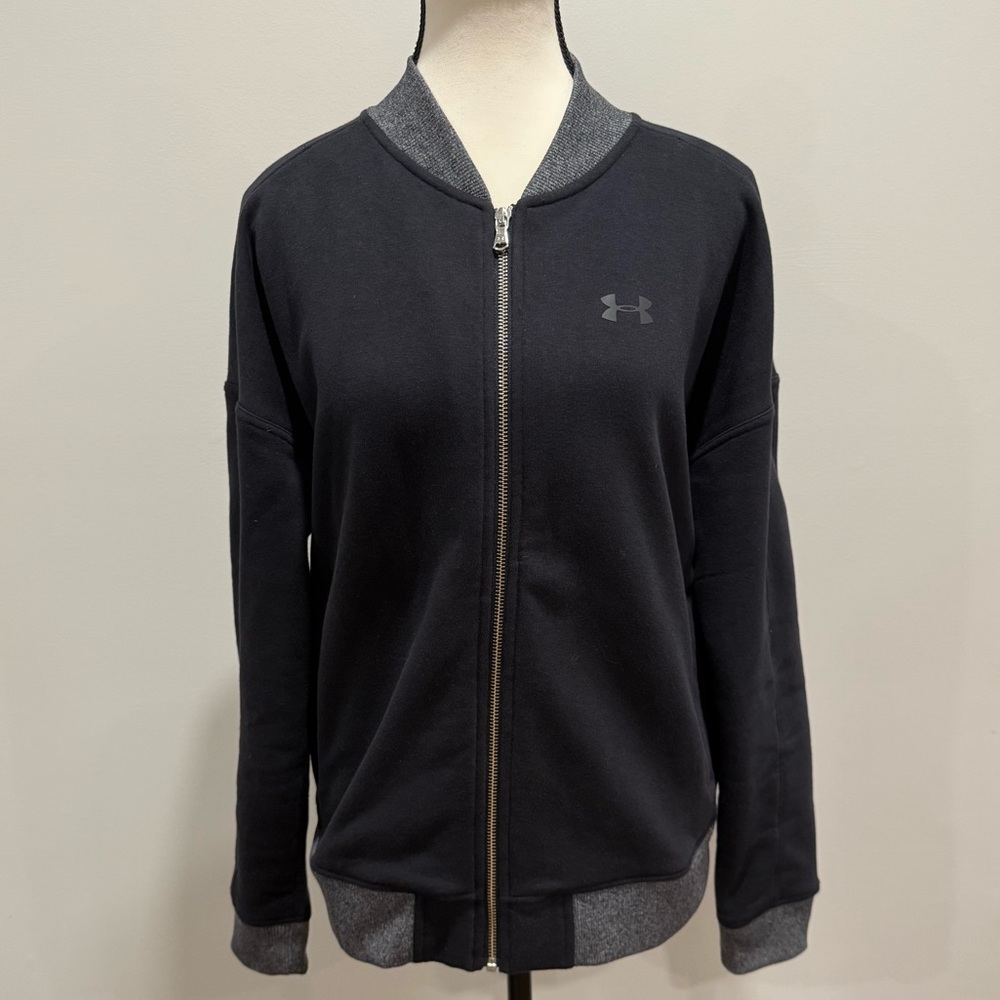 Under Armour Black & Gray Zip-Up Bomber Jacket – Size Medium